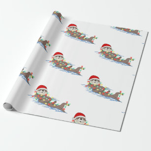 ugly christmas santa claus otter wrapping paper