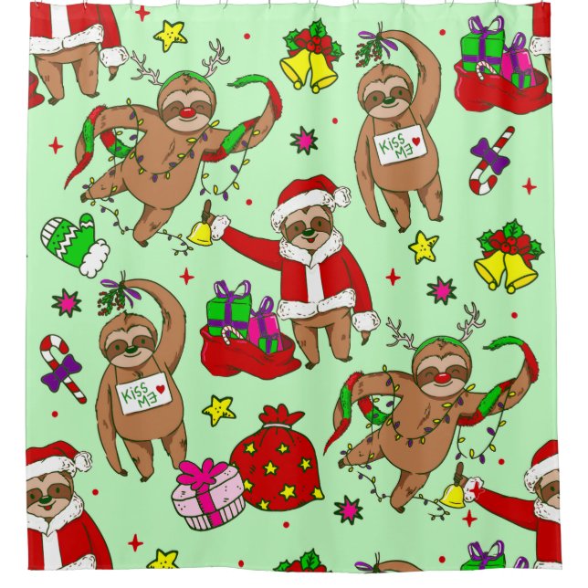 ugly christmas santa claus sloth shower curtain (Front)