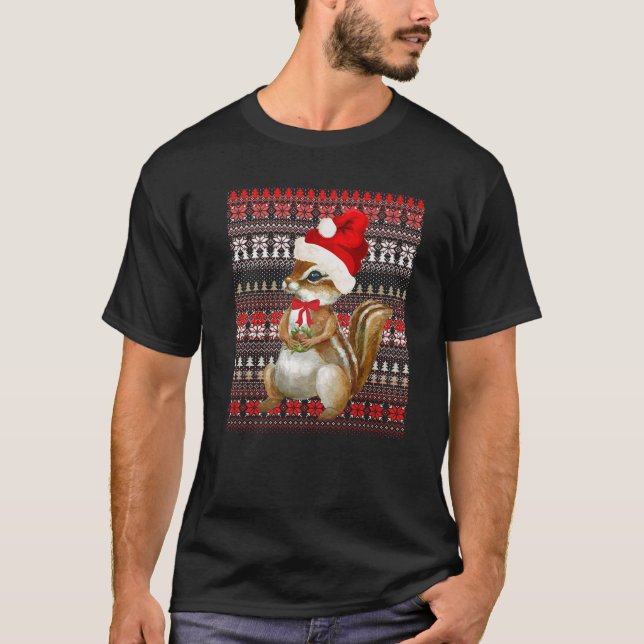 Ugly Christmas Santa Costume Christmas Chipmunk Lo T-Shirt (Front)