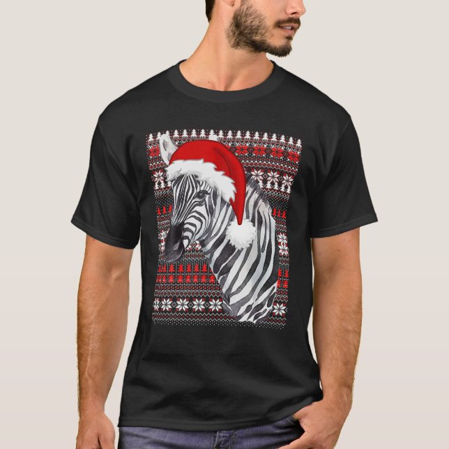 Ugly Christmas Santa Costume Christmas Zebra Lover T-Shirt (Front)