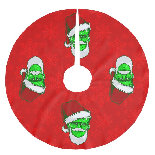 ugly christmas santa frankenstein monster snow brushed polyester tree skirt (Front)