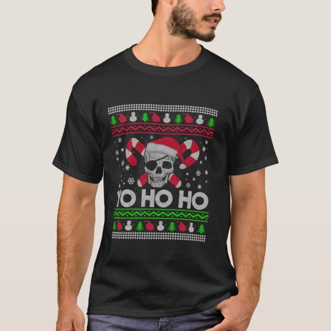 Ugly Christmas Santa Pirate Yo Ho Ho Long Sleeve T T-Shirt (Front)