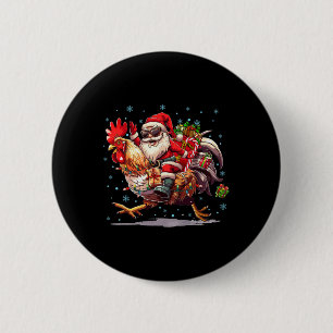 Ugly Christmas Santa Riding Chicken Christmas Tree 6 Cm Round Badge