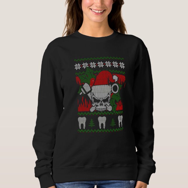 Ugly Christmas Santa Skull Dentist  Xmas Sweatshirt (Front)