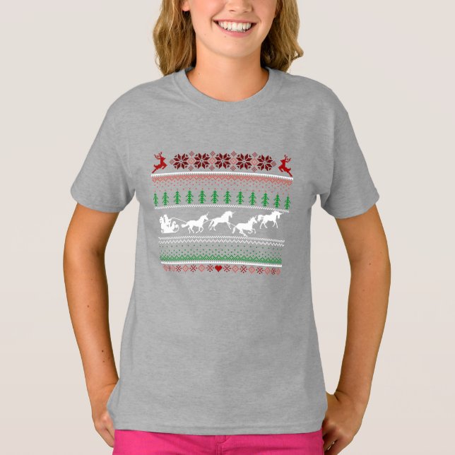 Ugly Christmas Santa Sled with Unicorns T-Shirt (Front)