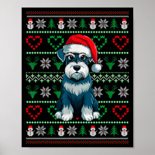 Ugly Christmas Schnauzer Dog Wearing Santa Hat Xma Poster