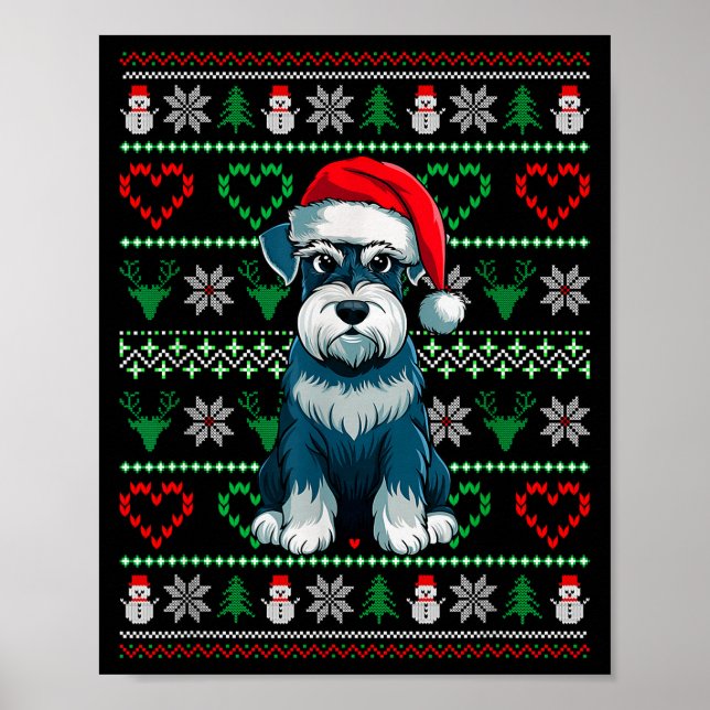 Ugly Christmas Schnauzer Dog Wearing Santa Hat Xma Poster (Front)