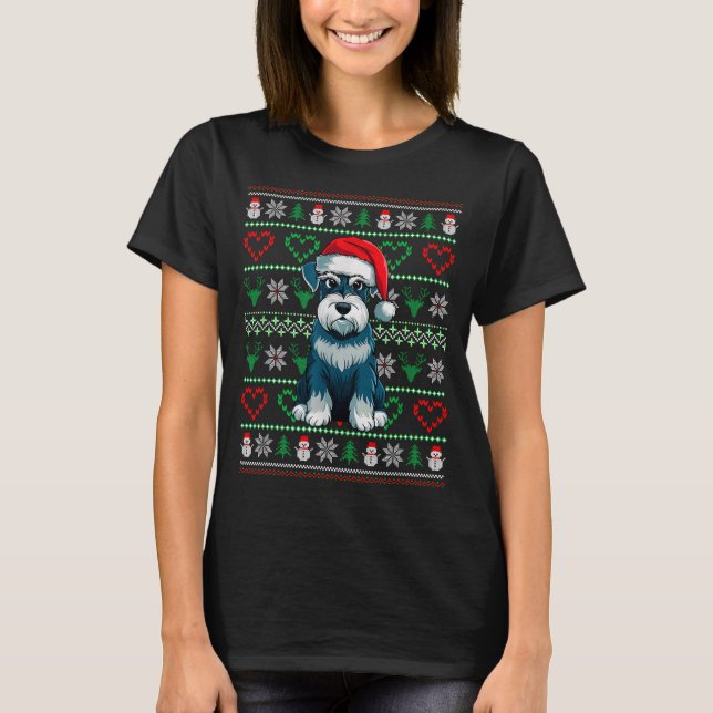 Ugly Christmas Schnauzer Dog Wearing Santa Hat Xma T-Shirt (Front)