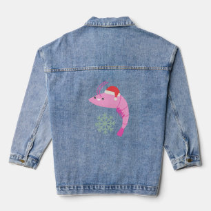 ugly christmas shrimp santa snowflake denim jacket
