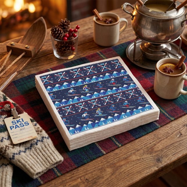 Ugly Christmas Ski Pattern Holiday  Napkin (Creator Uploaded)