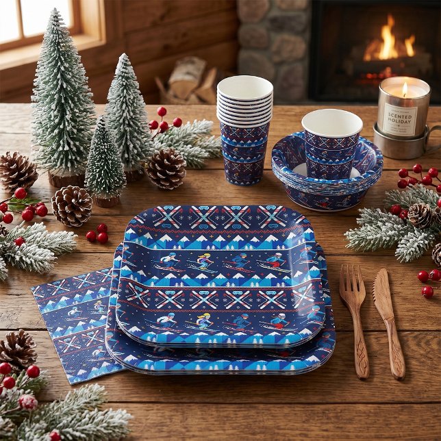 Ugly Christmas Ski Pattern Holiday  Paper Plate (Creator Uploaded)