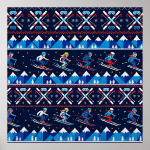 Ugly Christmas Ski Pattern Holiday Poster