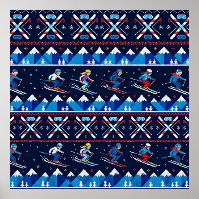 Ugly Christmas Ski Pattern Holiday  Poster (Front)