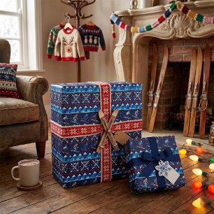 Ugly Christmas Ski Pattern Holiday Wrapping Paper