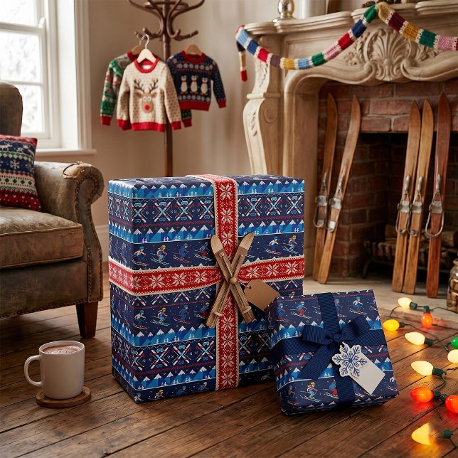 Ugly Christmas Ski Pattern Holiday  Wrapping Paper (Creator Uploaded)