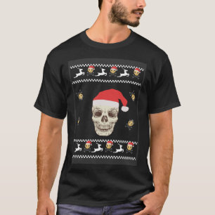 Ugly Christmas Skull With Santa Hat Apprel Xmas T-Shirt