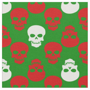 ugly christmas skulls red white green fabric