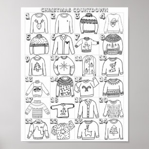 Ugly Christmas Sweater Advent Countdown Colouring Poster
