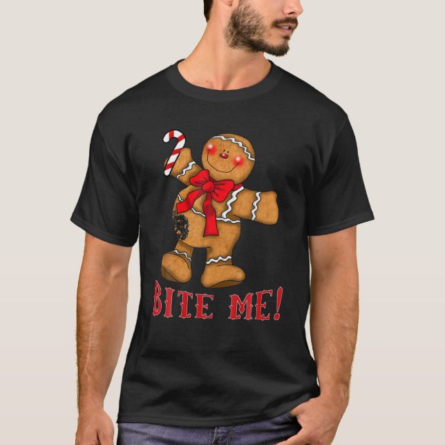 Ugly Christmas Sweater Bite Me Gingerbread Man T S (Front)