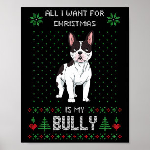 Ugly Christmas Sweater Bully French Bulldog Dog Poster