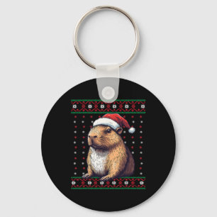 Ugly Christmas Sweater Capybara Lover Santa Hat Fu Key Ring