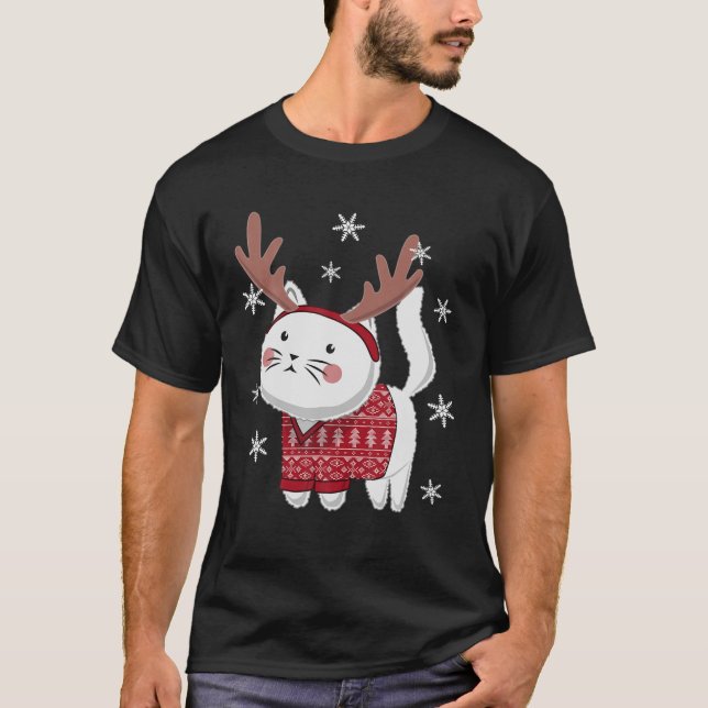 Ugly Christmas Sweater Cat Reindeer Antlers Headba (Front)