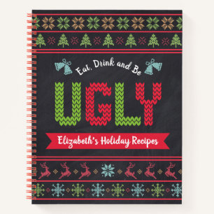 Ugly Christmas Sweater Chalkboard Recipe Cookbook Notebook