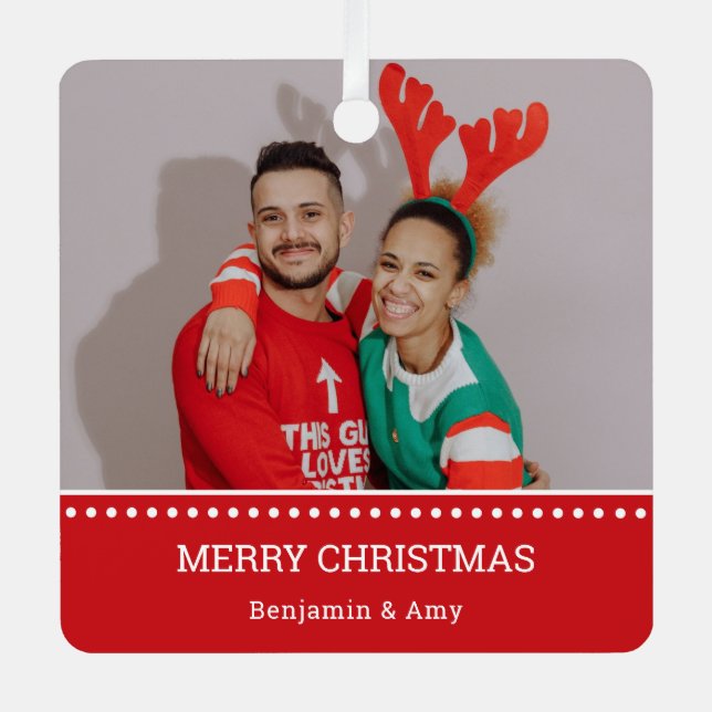 Ugly Christmas Sweater Champions Red Photo Metal Tree Decoration (Front)