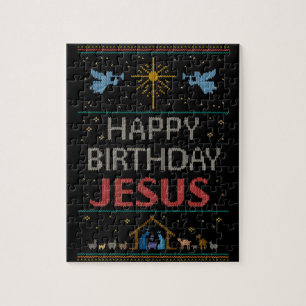 Ugly Christmas Sweater Christ Happy Birthday Jesus Jigsaw Puzzle