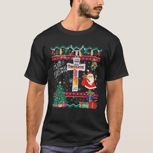 Ugly Christmas Sweater Christian Proud Firefighter (Front)