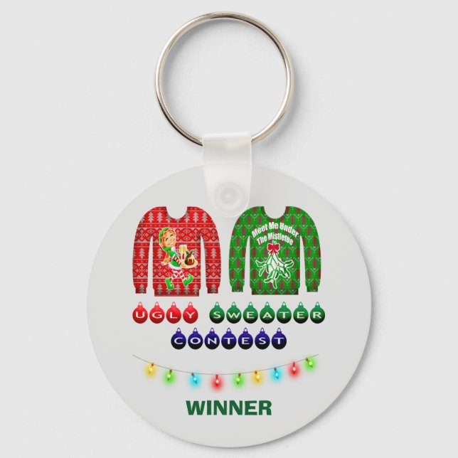 Ugly Christmas Sweater Contest Winner Custom Key Ring (Front)