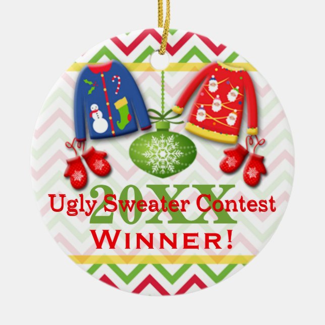 Ugly Christmas Sweater Contest Winner Ornament 3 (Front)