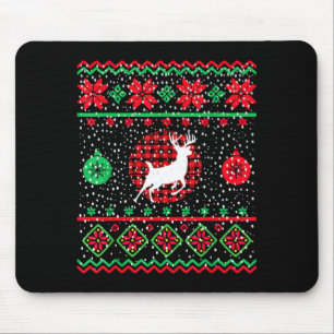 Ugly Christmas Sweater Design Plaid Reindeer  Mouse Pad