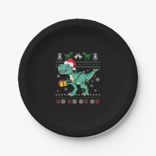 Ugly Christmas Sweater Dinosaur Boys Kids Pajama T Paper Plate