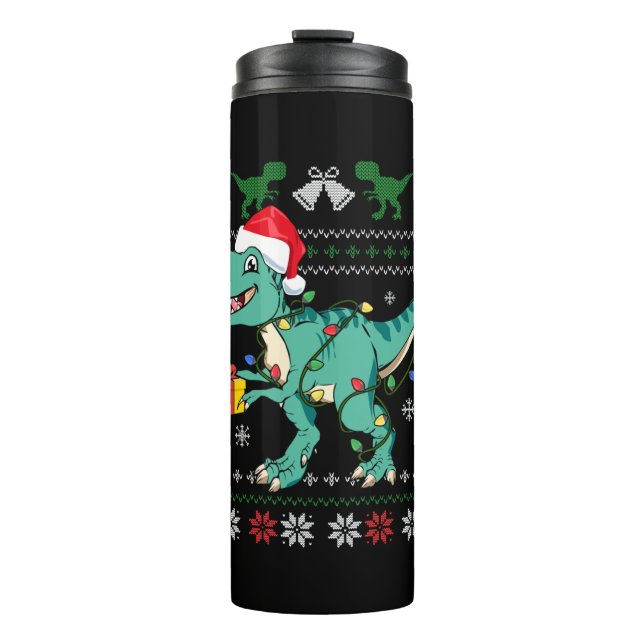 Ugly Christmas Sweater Dinosaur Boys Kids Pajama T Thermal Tumbler (Front)