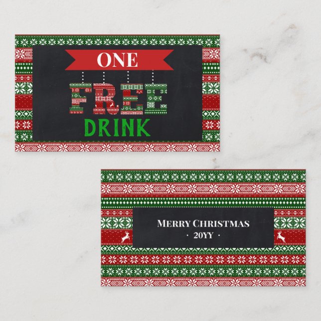 Ugly Christmas Sweater Free Drink Party Ticket (Front/Back)