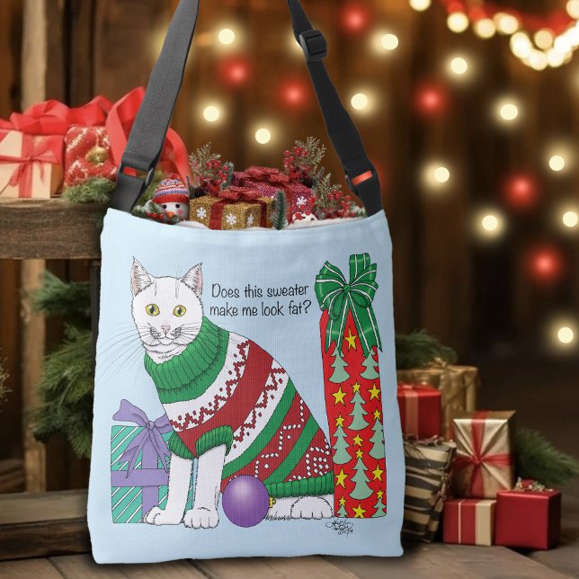Ugly Christmas Sweater Funny Cat Crossbody Bag (Creator Uploaded)