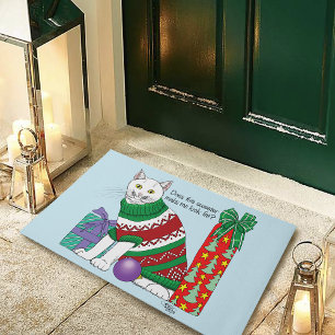 Ugly Christmas Sweater Funny Cat Doormat