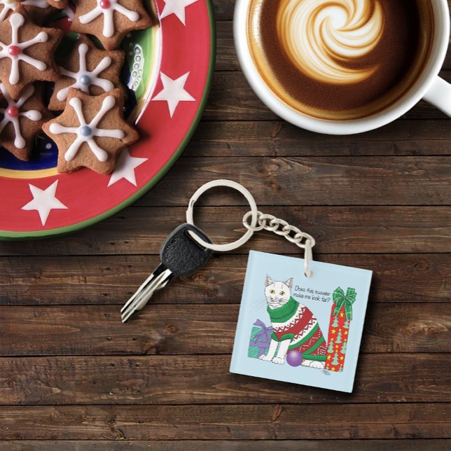 Ugly Christmas Sweater Funny Cat Key Ring (Creator Uploaded)