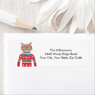 Ugly Christmas Sweater Funny Cat Return Address Label