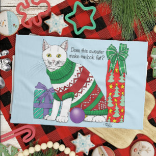 Ugly Christmas Sweater Funny Cat Tea Towel