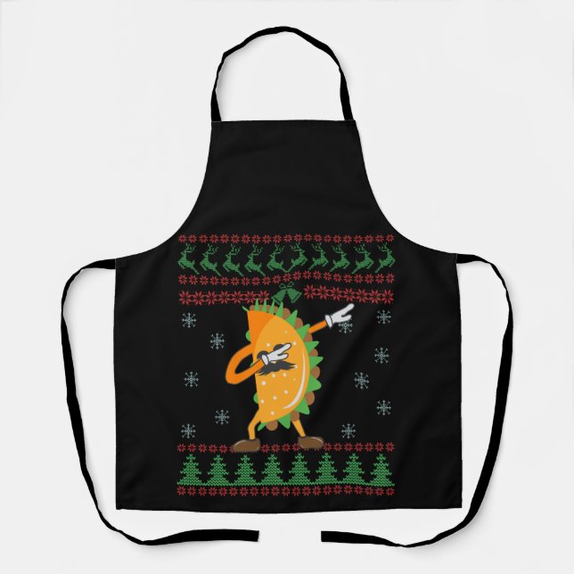 Ugly Christmas Sweater Funny Dabbing Taco Gift Apron (Front)
