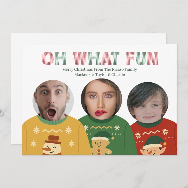 Ugly Christmas Sweater Funny Face Personalised Holiday Card (Front/Back)