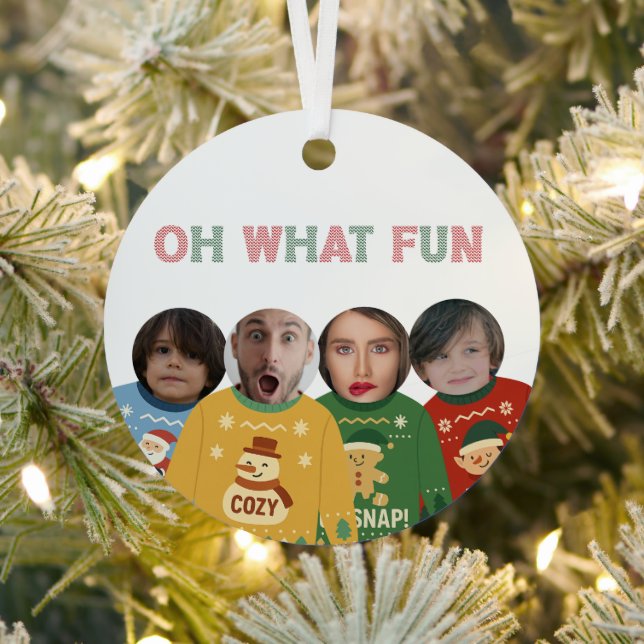Ugly Christmas Sweater Funny Face Personalised Metal Tree Decoration (Insitu)