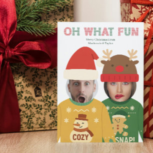 Ugly Christmas Sweater Funny Face Personalized Holiday Card