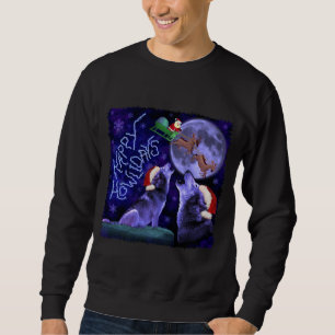 Ugly Christmas Sweater Funny Howlidays Wolf Pun