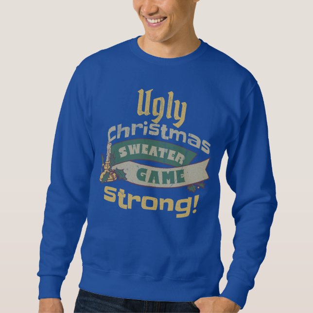 Ugly Christmas Sweater Game Strong! Royal Blue (Front)