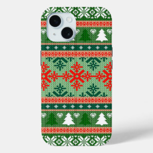 Ugly Christmas Sweater   Green & Red iPhone 15 Case