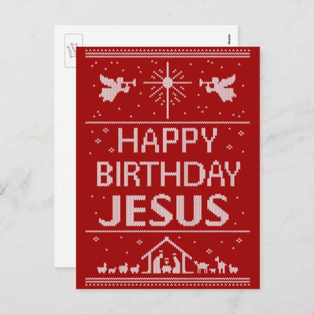 Ugly Christmas Sweater Happy Birthday Jesus Christ Holiday Postcard (Front/Back)