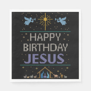 Ugly Christmas Sweater Happy Birthday Jesus Christ Napkin